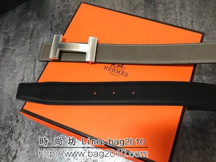 愛馬仕HERMES 雙面原版進口牛皮 拋光雕刻logo 雙面可用 高端男士皮帶 HHG1474